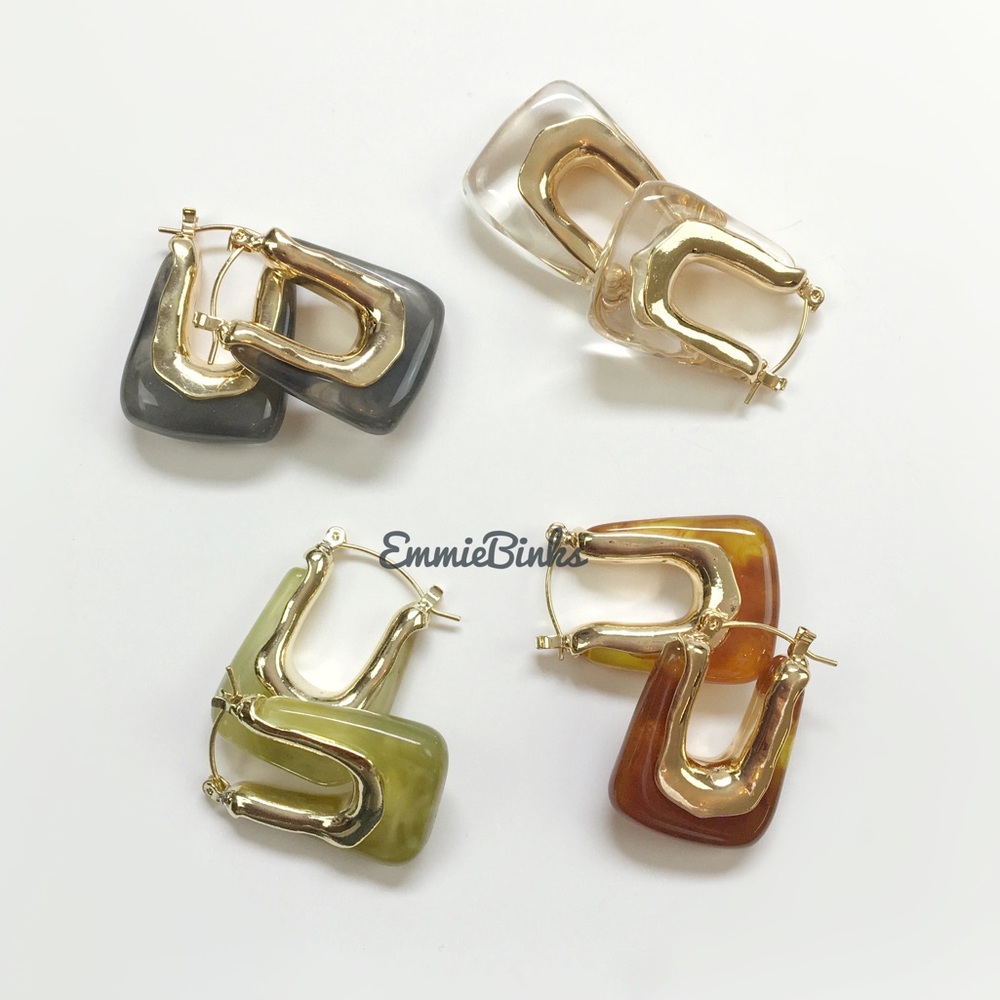 ✨3for$38 New Vintage U Shaped Acrylic Door Knocker Marble Green Hoop Earrings - Picture 2 of 14